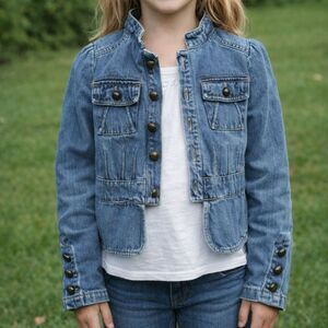 Faded Glory Girls Cropped Denim Jacket Blue Jean Jacket Size M 7/8